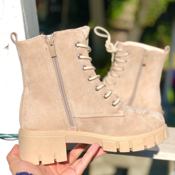 TOP Moda Shoes - ⚡FINAL PRICE Beige Vegan Suede Lug Combat Boots